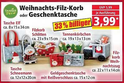 Weihnachts-Filz-Korb oder Geschenktasche