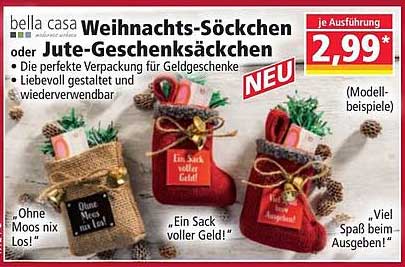 Weihnachts-Söckchen oder Jute-Geschenkssäckchen