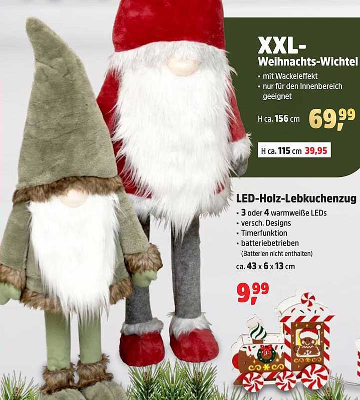 XXL-Weihnachts-Wichtel  
LED-Holz-Lebkuchenzug