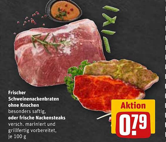 Frischer Schweinenackenbraten ohne Knochen oder frische Nackensteaks