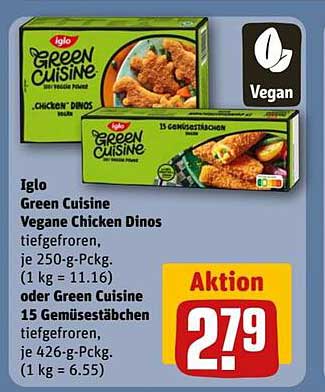 Iglo Green Cuisine Vegane Chicken Dinos oder Green Cuisine 15 Gemüsestäbchen