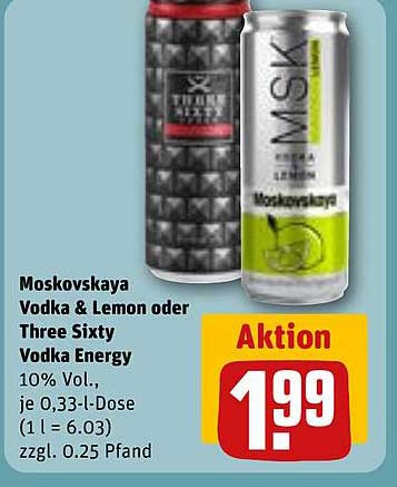 Moskowskaya Vodka & Lemon oder Three Sixty Vodka Energy