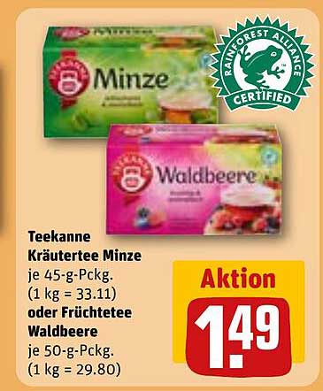 Teekanne Kräutertee Minze oder Früchtetee Waldbeere