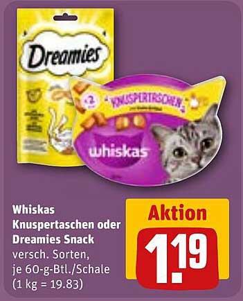 Whiskas Knuspertaschen oder Dreamies Snack