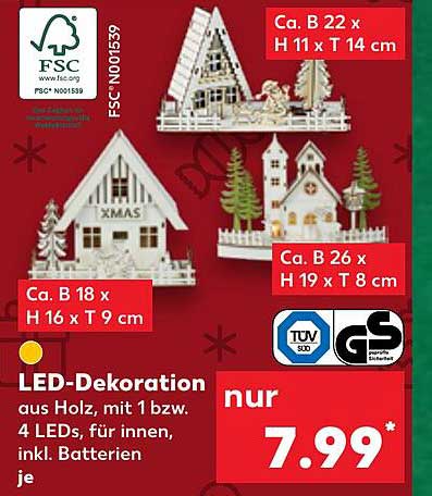 LED-Dekoration aus Holz, mit 1 bzw. 4 LEDs, für innen, inkl. Batterien je