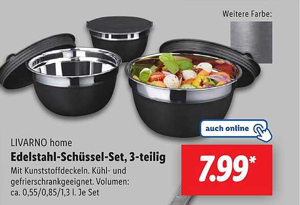 LIVARNO home Edelstahl-Schüssel-Set, 3-teilig