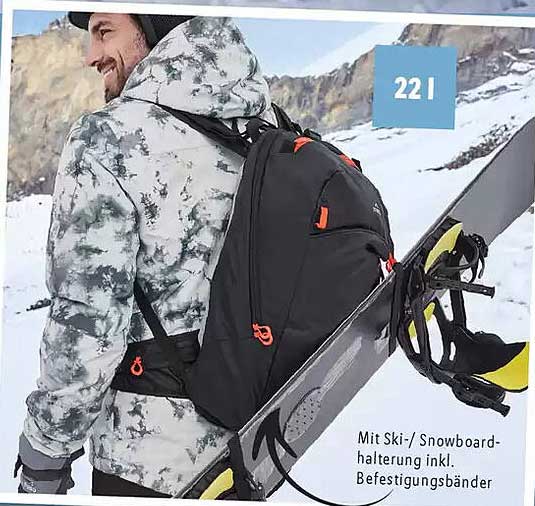 Mit Ski-/Snowboardhalterung inkl. Befestigungsbänder