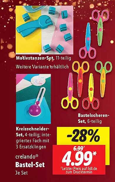 Motivstanzens-Set  
Bastelscheren-Set  
Kreisschneider-Set  
crelando® Bastel-Set  