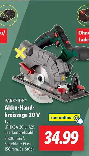 PARKSIDE Akku-Handkreissäge 20 V