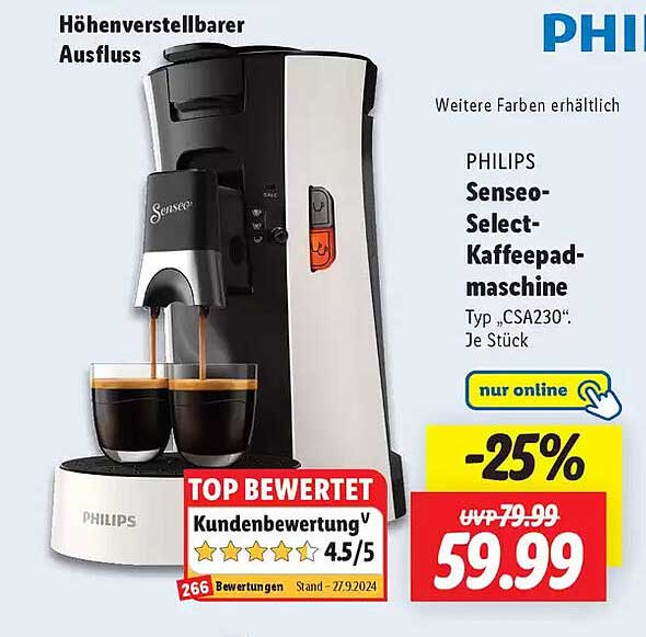 PHILIPS Senseo-Select-Kaffeepadmaschine