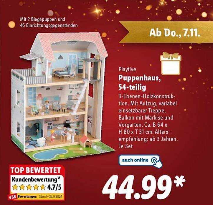 Playtive Puppenhaus, 54-teilig