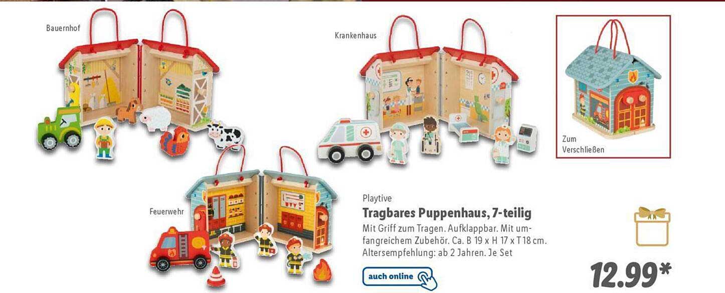 Playtive Tragbares Puppenhaus, 7-teilig