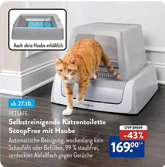 Selbstreinigende Katzentoilette ScoopFree mit Haube