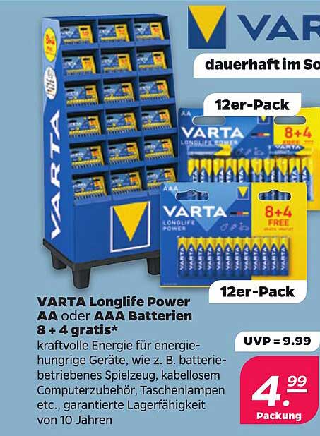 VARTA Longlife Power AA oder AAA Batterien 8 + 4 gratis*