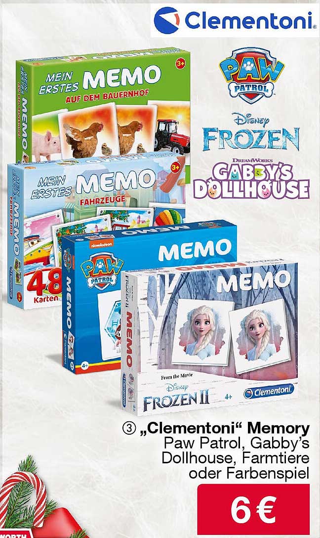 „Clementoni“ Memory Paw Patrol, Gabby's Dollhouse, Farmtiere oder Farbenspiel