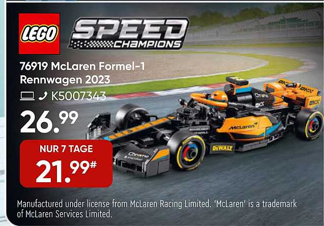 LEGO SPEED CHAMPIONS 76919 McLaren Formel-1 Rennwagen 2023