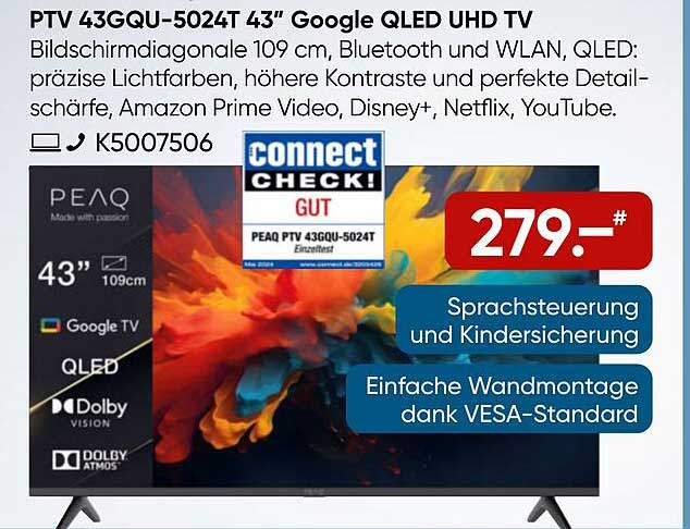 PTV 43GQU-5024T 43" Google QLED UHD TV