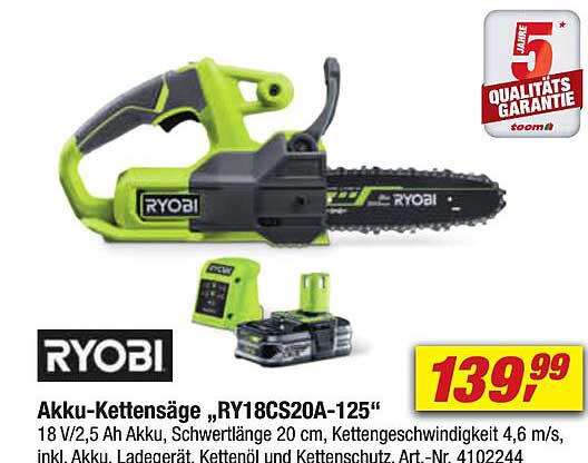 RYOBI Akku-Kettensäge „RY18CS20A-125“