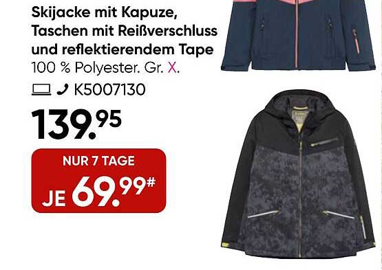 Skijacke mit Kapuze, Taschen mit Reißverschluss und reflektierendem Tape