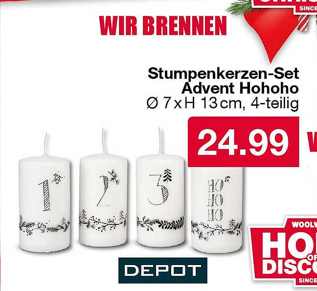 Stumpenkerzen-Set Advent Hohoho