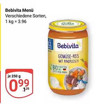 Bebivita Menü Gemüse-Reis mit Rindfleisch