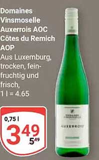 Domaines Vinsmoselle Auxerrois AOC Côtes du Remich AOP