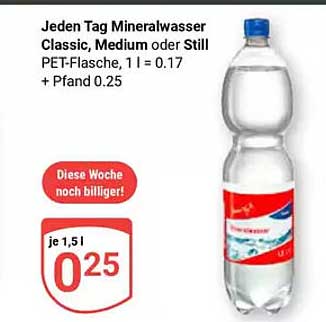 Jeden Tag Mineralwasser Classic, Medium oder Still