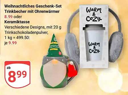 Weihnachtliches Geschenk-Set Trinkbecher mit Ohrwärmer