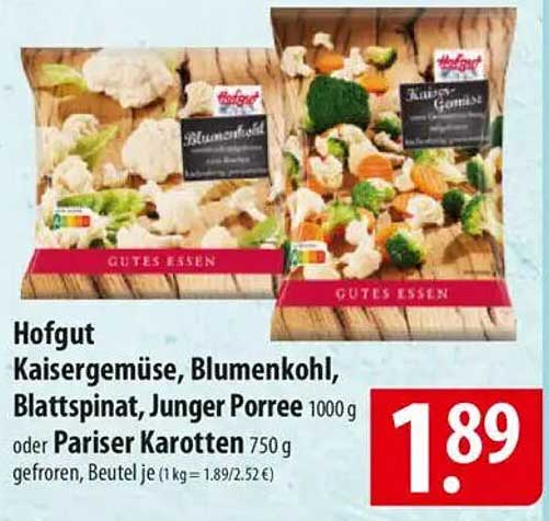 Hofgut Kaiser Gemüse, Blumenkohl, Blattspinat, Junger Porree oder Pariser Karotten