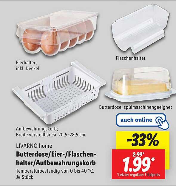 LIVARNO home Butterdose/Eier-/Flaschenhalter/Aufbewahrungskorb