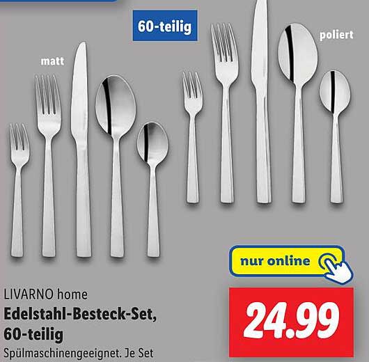 LIVARNO home Edelstahl-Besteck-Set, 60-teilig