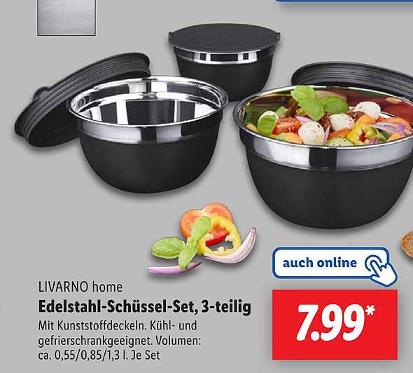 LIVARNO home Edelstahl-Schüssel-Set, 3-teilig