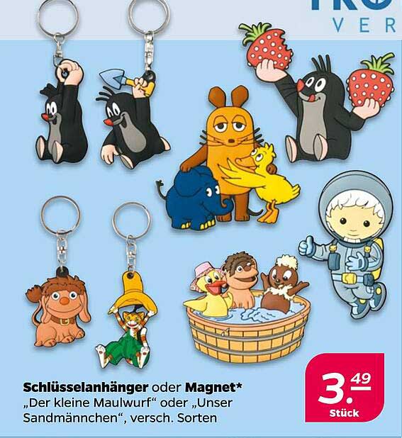 Schlüsselanhänger oder Magnet* „Der kleine Maulwurf“ oder „Unser Sandmännchen“, versch. Sorten