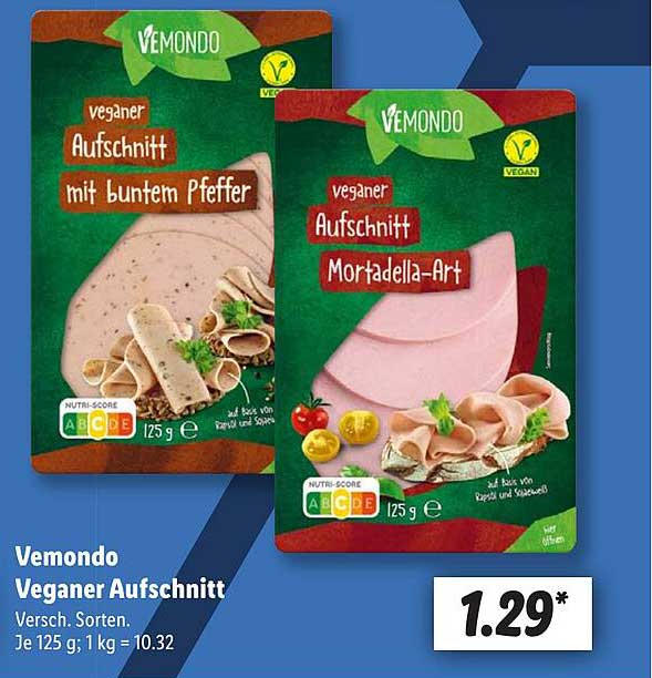 Vemondo Veganer Aufschnitt mit buntem Pfeffer  
Vemondo Veganer Aufschnitt Mortadella-Art