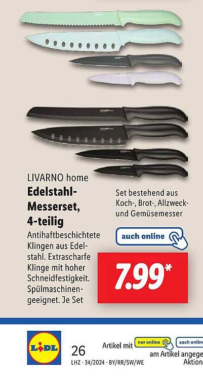 LIVARNO home Edelstahl-Messerset, 4-teilig