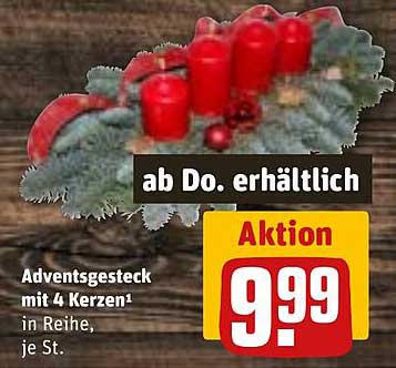 Adventsgesteck mit 4 Kerzen in Reihe, je St.