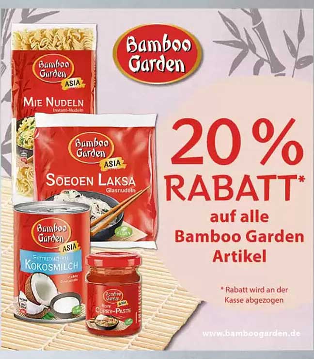 Bamboo Garden Mie Nudeln  
Bamboo Garden Soeonen Laksa  
Bamboo Garden Kokosmilch  
Bamboo Garden Currypaste  