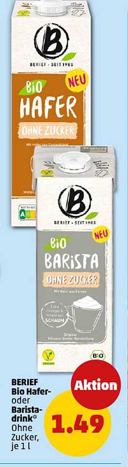 BERIEF Bio Hafer oder Barista-drink* Ohne Zucker