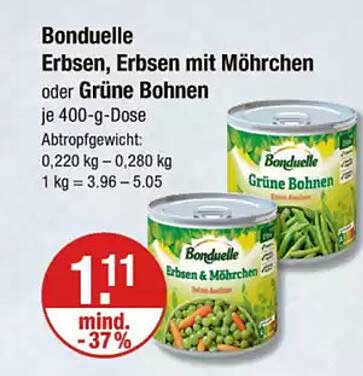 Bonduelle Erbsen, Erbsen mit Möhrchen oder Grüne Bohnen