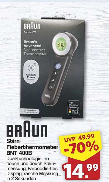 Braun Stirn-Fieberthermometer BNT 400B