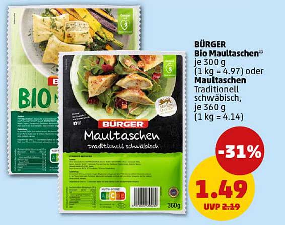 BÜRGER Bio Maultaschen oder Maultaschen Traditionell schwäbisch