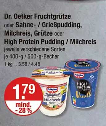 Dr. Oetker Fruchtgrütze oder Sahne-/Grießpudding, Milchreis, Grütze oder High Protein Pudding / Milchreis