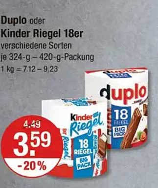 Duplo oder Kinder Riegel 18er