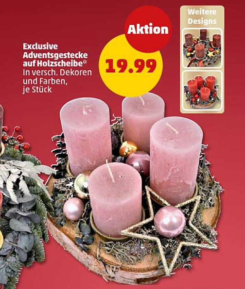 Exclusive Adventsgestecke auf Holzscheibe