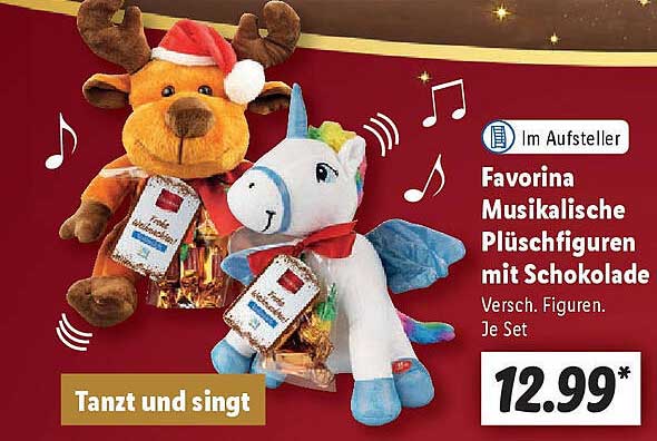 Favorina Musikalische Plüschfiguren mit Schokolade