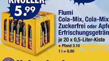 Flumi Cola-Mix, Cola-Mix Zuckerfrei oder Apfel Erfrischungsgetränke