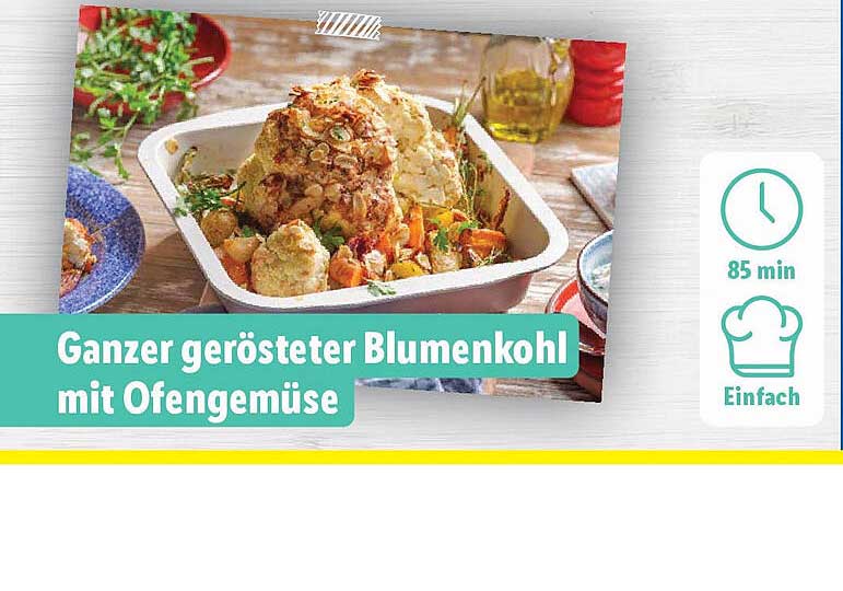 Ganzer gerösteter Blumenkohl mit Ofengemüse