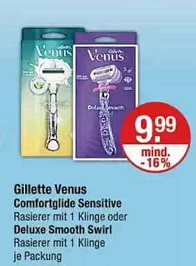 Gillette Venus Comfortglide Sensitive Rasierer mit 1 Klinge oder Deluxe Smooth Swirl Rasierer mit 1 Klinge je Packung