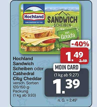 Hochland Sandwich Scheiben oder Cathedral City Cheddar