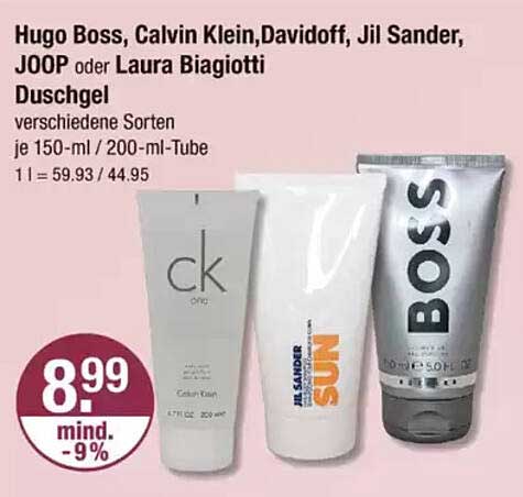 Hugo Boss, Calvin Klein, Davidoff, Jil Sander, JOOP oder Laura Biagiotti Duschgel